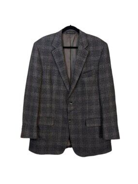💠Hyde Park Moores Virgin Wool Blazer Jacket Grey Blue Glen Plaid Mens Size 44L